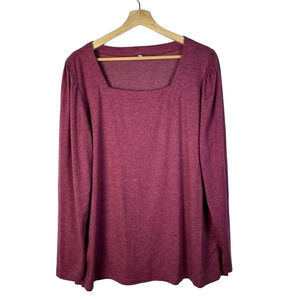 Boutique Raspberry Red Square Neck Puff Long Sleeve Top L